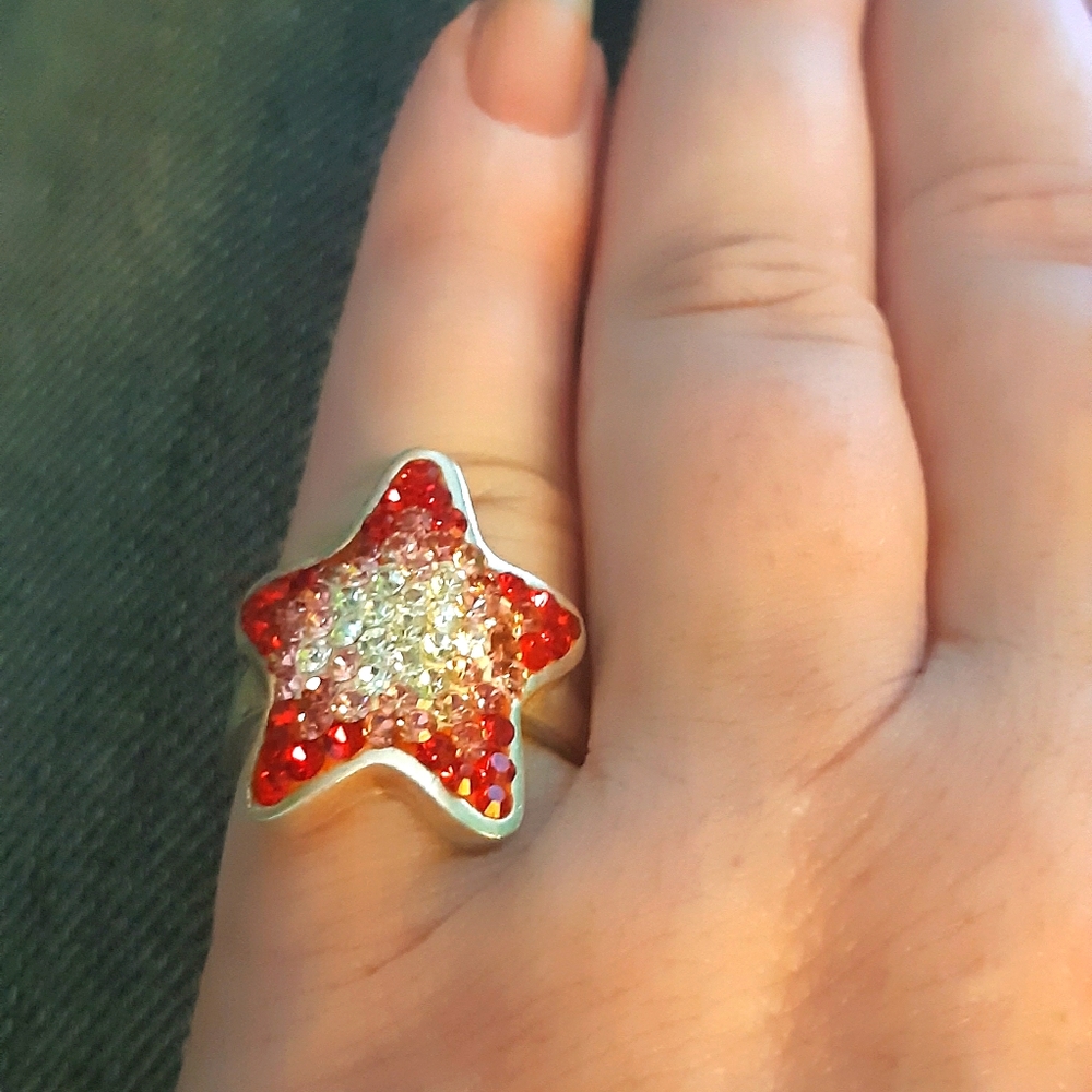 Cute ruby & topaz dotted star .925 ring